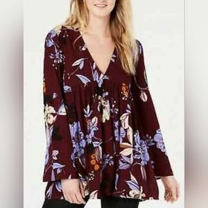 Free People Bella Floral Wine Printed Flowy Tunic Medium